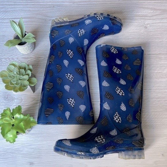 TOMS cabrilla rain moonlight blue raindrop print boots size 6 - Picture 10 of 13